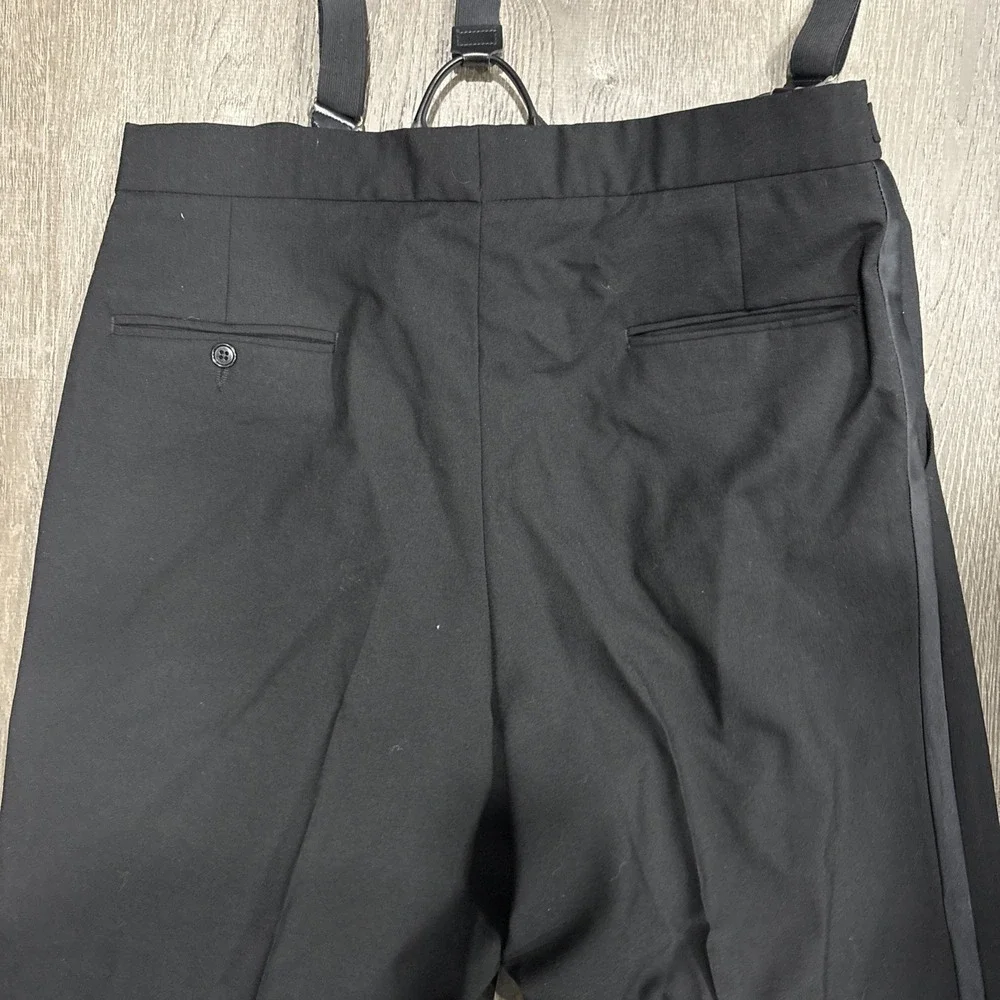 VTG 70s Wool Dress Pants With Suspenders Side Belt Talon Zipper Adjustable 38x31 - Picture 14 of 16
